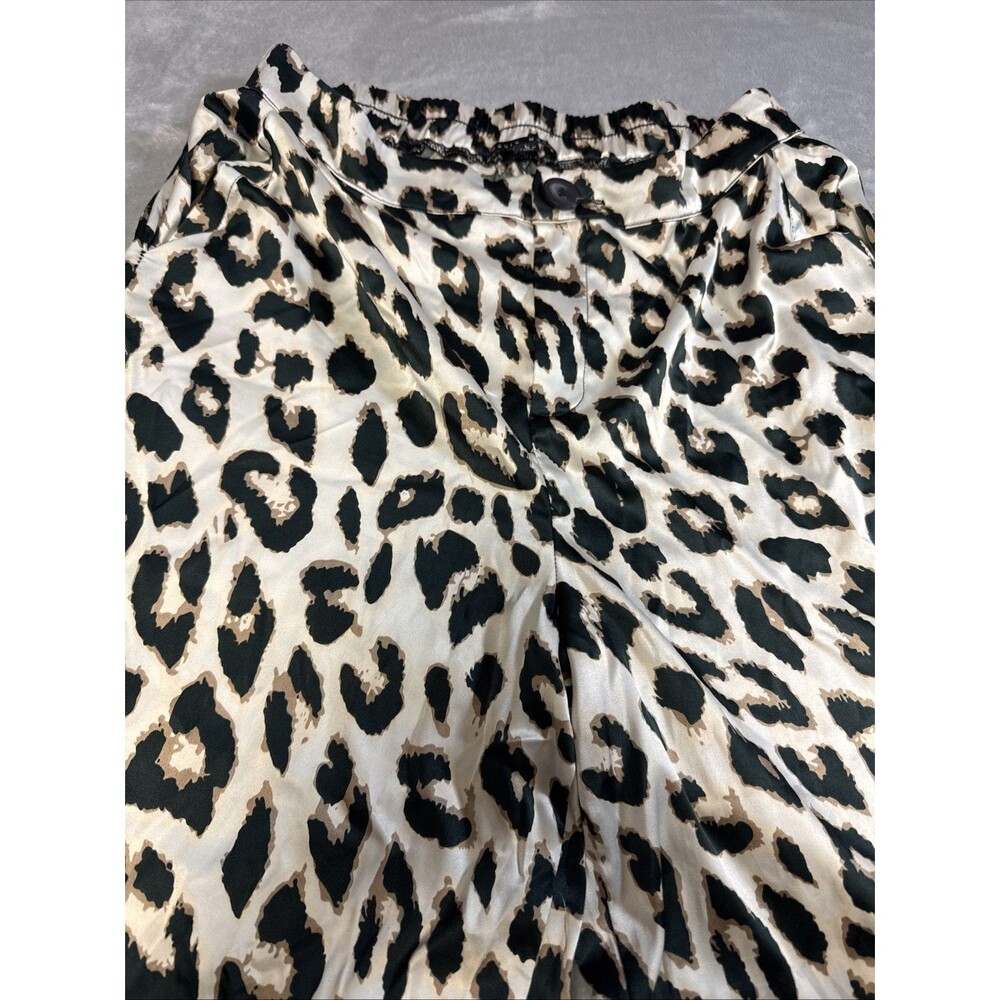Haute Monde Cheetah Leopard Satin Women’s Wide Leg Pants Size Large